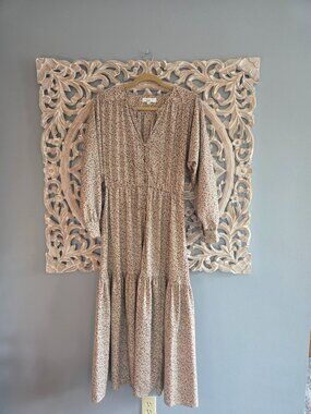Sweet Baby Jamie by Jamie Mizrahi Ditsy Tan Floral Midi Dress Medium